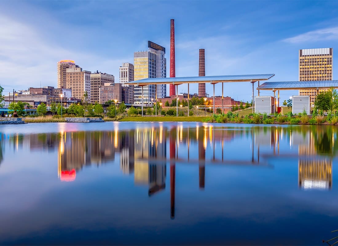 Birmingham, AL - Beautiful Scenic View of a Lake in Downtown Birmingham, Alabama During the Early Morning